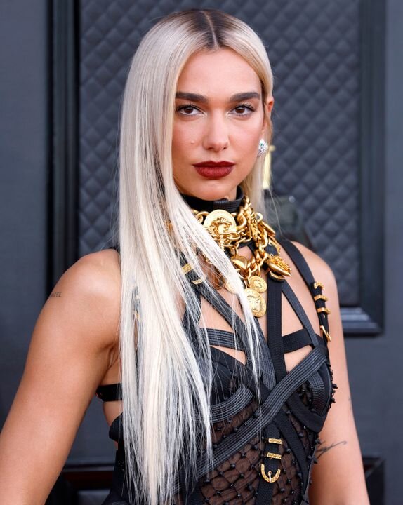 Blonde Dua Lipa in Versace at Grammy Awards