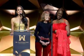 woman of Vision Meghan, The Duchess of Sussex speaks onstage with Gloria Steinem and Teresa Younger