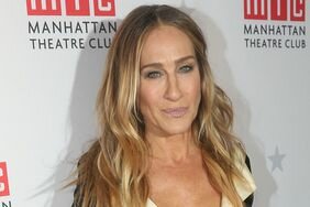 sarah jessica parker wears a plunging black dress