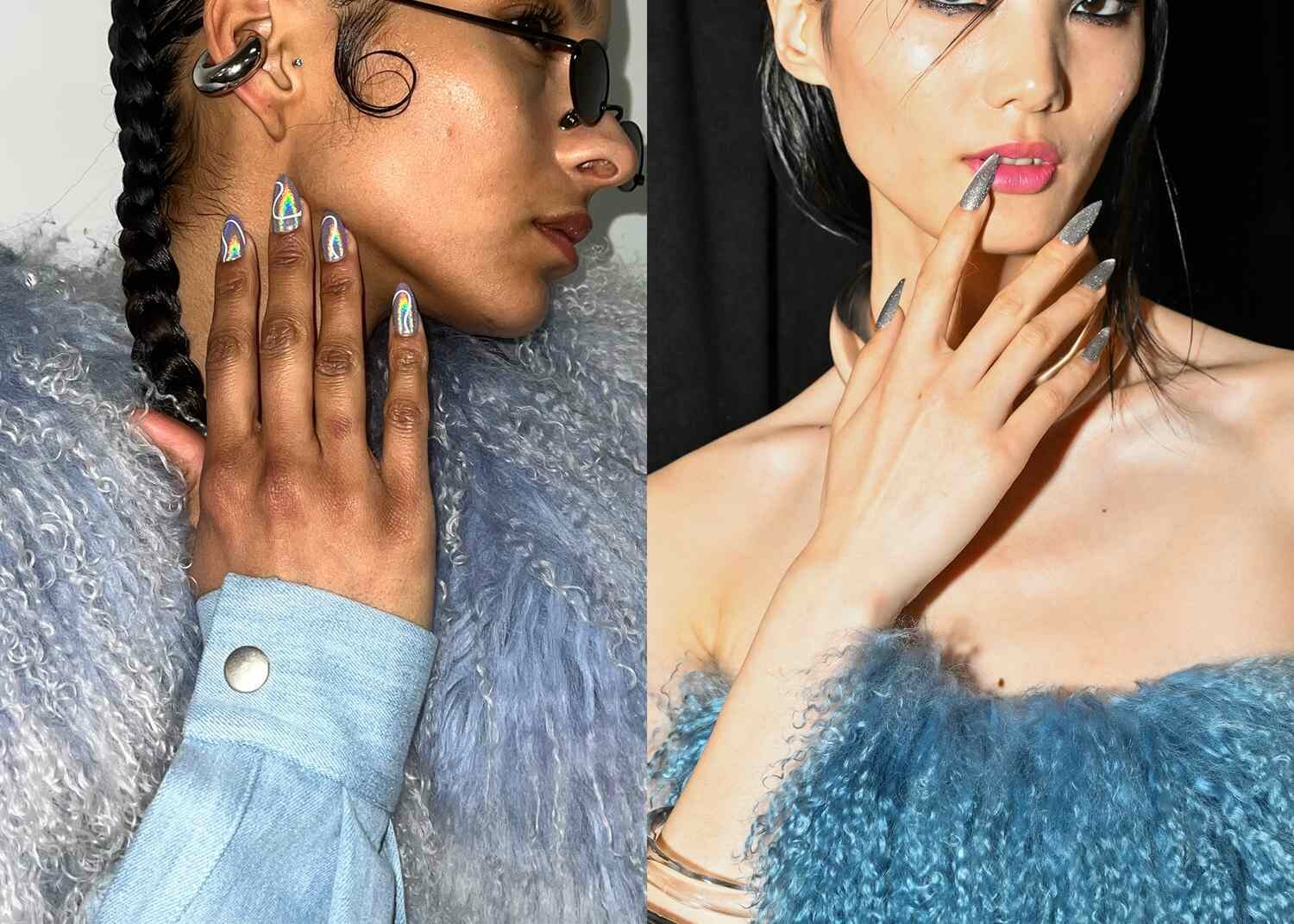 Reflective Metals nail trend at NYFW Fall/Winter 2024