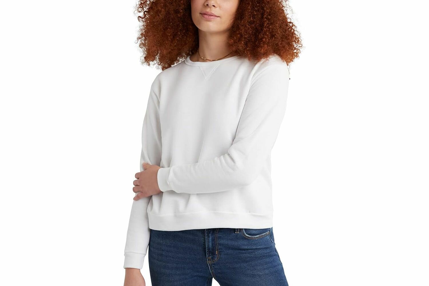 Amazon Hanes Women's Ecosmart V-notch Crewneck Sweatshirt