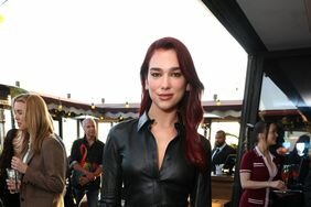 Dua Lipa Soft Smile Red Hair Black Leather Maxidress Cocktail Reception for Greta Gerwig AFI Guest Artistic Director 