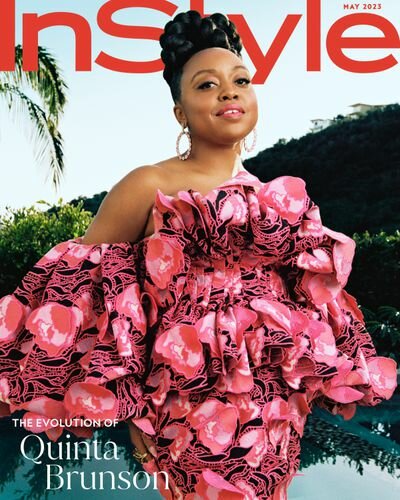 Quinta Brunson for InStyle in Pink Dress: PRABAL Gurung Earrings: Veronica Tharmalingham Rings: Swarovski & Hanut Singh