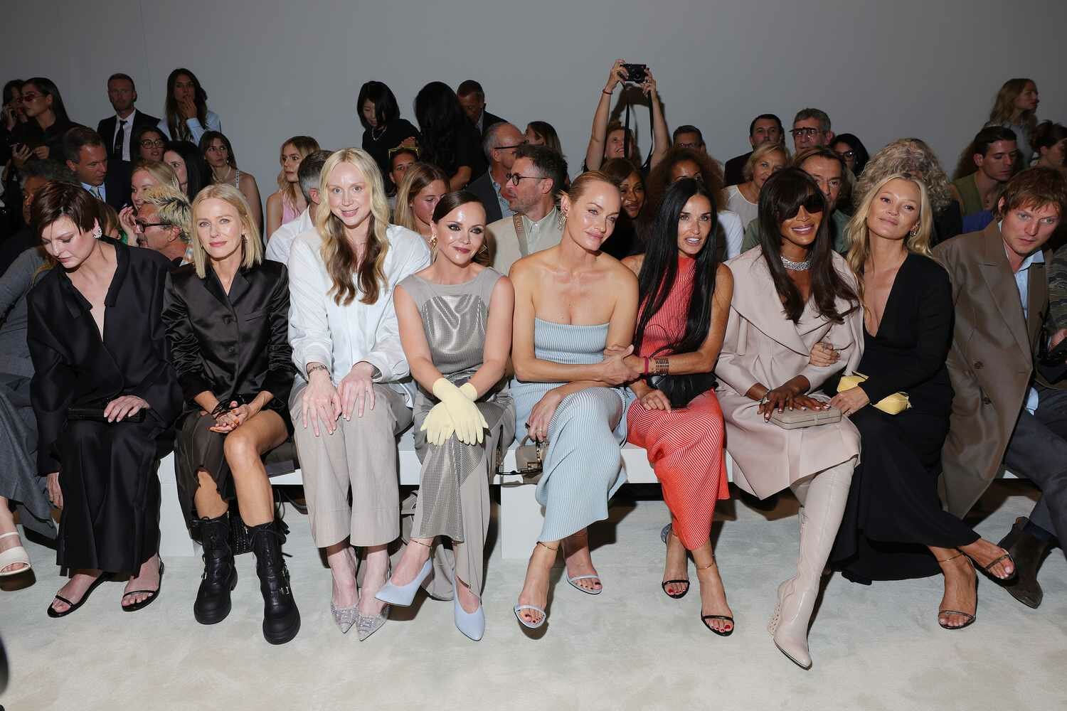 Linda Evangelista, Naomi Watts, Gwendoline Christie, Christina Ricci, Amber Valletta, Demi Moore, Naomi Campbell, Kate Moss and Nikolai von Bismarck at Fendi Spring Summer 2024 Milan